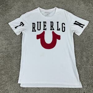 True Religion Shirt Mens Medium White Black TR ACRS Short Sleeve Casual